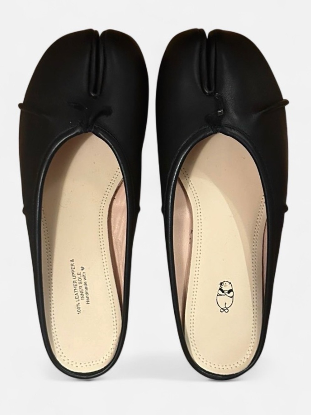 WoodChuckSato Black Tabi Split-Toe “Distressed” Leather Ballet Mule Shoes EU 36